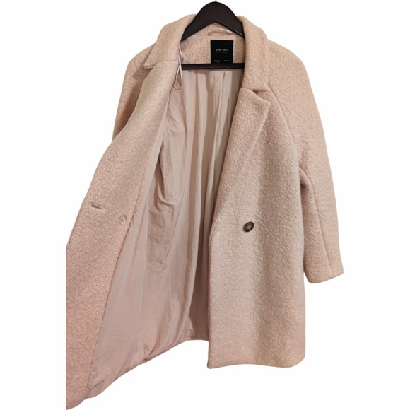 Zara Basic Wool Blend Bouclé Overcoat in Blush Pink - Picture 3 of 7
